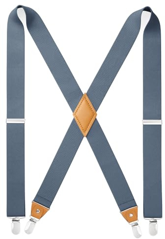 HISDERN Herren 3,5 cm breiter Hosenträger in X-Form mit sehr Starken 4 Metall Clip für Männer und Damen elastisch und verstellbar