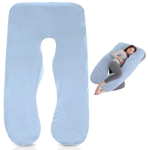 MEGYAD Funda de almohada de embarazo, en forma de U, funda de almohada extraíble para dormir de lado, funda de repuesto para cojín de lactancia, cojín cómodo, lavable a máquina, 140 x 80 cm (bicolor