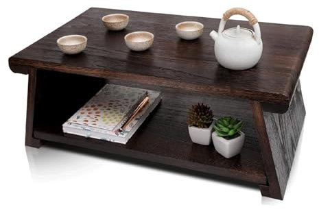 KLJUddGY Bodentisch Klassischer niedriger Teetisch, Bodentische aus Paulownia-Holz, Couchtisch mit Erkerfenster, japanischer Altartisch für Meditation, Tatami-Tisch einzigartig