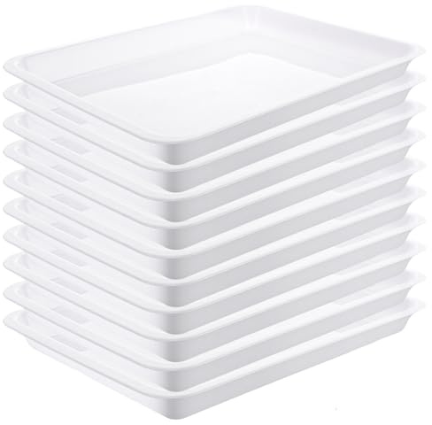 MIVIDE 10 Pcs Plateaux de Service en Plastique, 34.5 x 25.3 x 3.2 cm Plateau Plastique Rectangulaire Blanc, Plateau d'Activité Réutilisables pour Artisanat, École, Maison