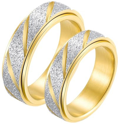 Wycian Zierlicher Ring, Ringe Herren Matt 2 Stück Edelstahl Titan Gold Drehring Matt 6mm Bandring Größe Damen 62 (19.7) Herren 62 (19.7) für Paare Jahrestag