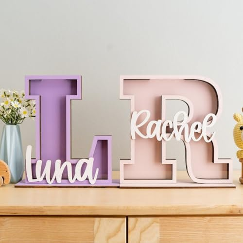 Alcancía con nombre personalizado, hucha con inicial personalizada, alcancía de madera con letras, hucha, regalo para niños, alcancía (18 cm)