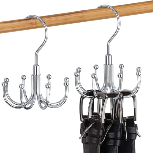 2 Pezzi Portacravatte Metallo Multifunzionale,360 Gradi Portacinture Rotazione, Organizer Ganci Cravatta Girevole, Appendiabiti Armadio Salvaspazio per Calzini,Cintura,Reggiseno,Borsa,Sciarpe(Argento)
