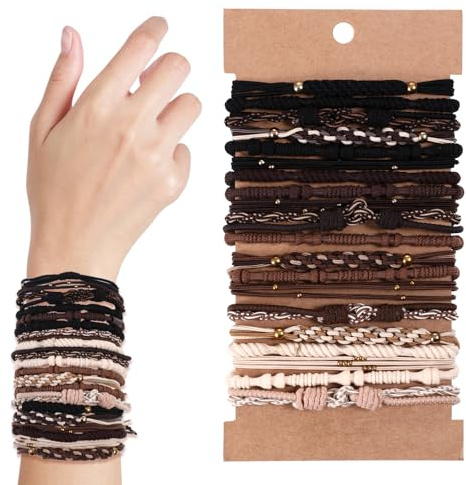 JIYIN 20 Stück Boho-Haargummis, Haargummi Armband Haargummi Damen Geflochtene Elastische Haargummis Stretch Pferdeschwanz für Dünnes Dickes Mittleres Langes Haar
