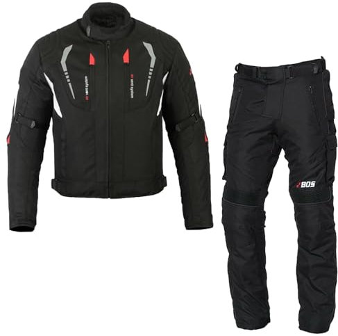 BOSmoto Motorradanzug Herren 2-teilig – Leichte Textilkombination mit CE Protektoren für Sicherheit,Herren Motorrad Textil Jacke und Hose,Motorrad Textil Kombi (BLACK, 5XL)