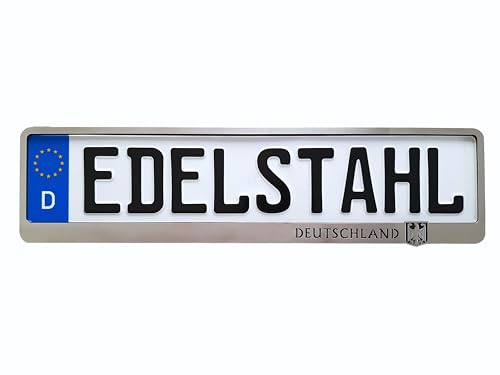 Kennzeichenhalter mit Aufschrift Deutschland - Auto Nummernschildhalter Rahmen Edelstahl gebürstet - Nummernschild Kennzeichenhalterung - Auto Kennzeichen (1x Edelstahl gebürstet)