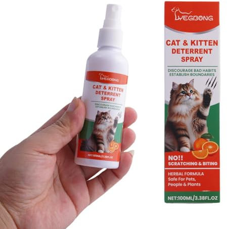 Cat Repellent Spray 100ml, Cat Deterrent Spray Indoor & Outdoor, Cat Spray Deterrent Anti Scratch Cat Spray for Cats Kitten Training Aid Protect Furniture Garden