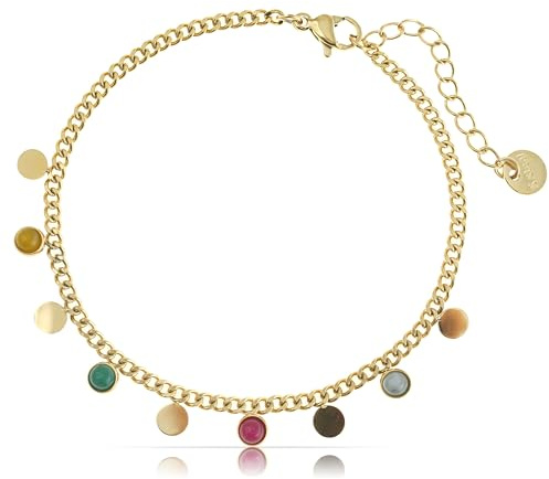 Made by Nami Boho Armband Damen Gold mit bunten Edelstein Anhängern aus Chirurgischem Edelstahl 16 + 3 cm Hypoallergen Wasserfester Schmuck Freundschaftsarmbänder