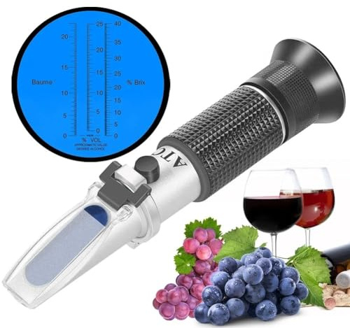 ZKLGS Refractómetro Refractómetro for Vino de UVA 3 en 1, 0-25% de Alcohol, 0-40% Brix, 0-25 ° Baume', medidor de concentración con ATC for elaboración de Cerveza y Vino