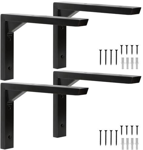Terafeels 4 Stück Regalhalterung Schwarz, Regalwinkel Metall, Industrielle Regalträger, Wandregalhalter Montagewinkel (15 cm)
