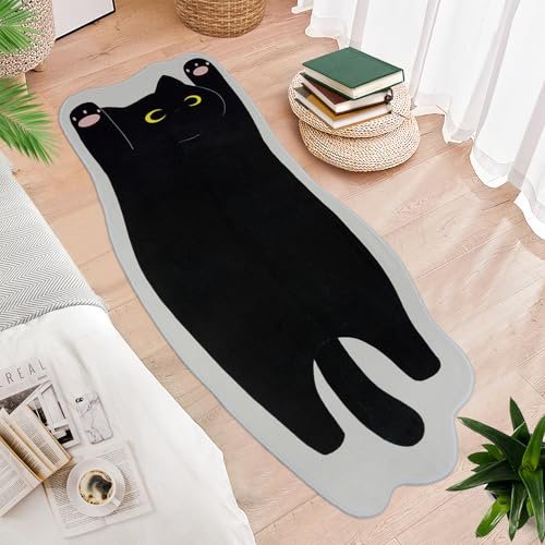 Yamepuia Schwarze Katze Badezimmerteppich - 50 X 120cm | Rutschfest Waschbar Bathroom Mat,Weich Absorbent Badezimmermatte für Badezimmer,Badewanne,Eingang,TüRmatte,50 X 120cm