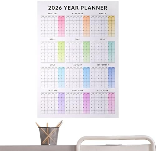 Dubbulon Calendario De Pared Anual 2026 | Planificador De 12 Meses - Diseño Vertical Colgante,Para Entornos Versátiles Como Hogar Oficina Aula Y Estudio