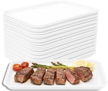 OUBUBY Lot de 24 plateaux de service rectangulaires - 36 x 27 x 2 cm - Incassables - Réutilisables - Passe au lave-vaisselle - Pour restaurant, table basse, cuisine - Blanc