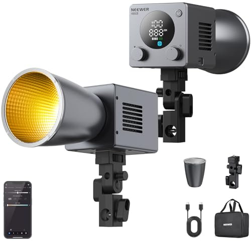 NEEWER 60W Mini LED-videolampa och 50 Wh-batteri, 100 W PD snabbladdning, 2,4 Ghz/NFC, tvåfärgad dimbar COB Studio belysning, 44 800 lux till 1 m, IRC 97+, HB60B