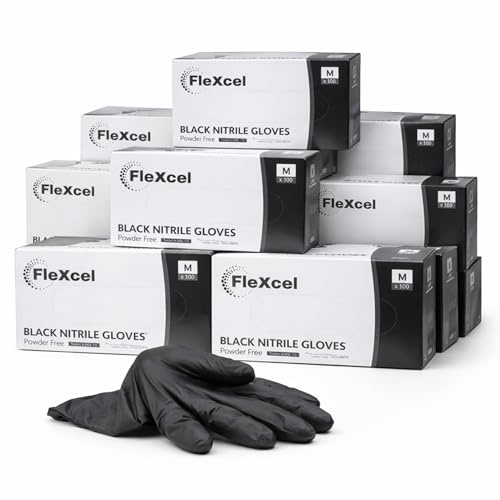 FleXcel Black Nitrile Gloves (10 Boxes of 100) Size X-Large - Multipurpose Powder Free, Latex Free, Medical Grade, Food Safe Examination Gloves - AQL 1.5