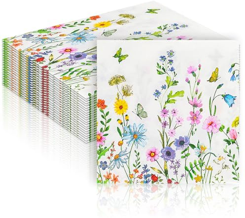 Taechalingo 40 Stück Serviette Wildblume,Papier Servietten Blumen & Schmetterling,Papier Servietten Geburtstag,Papier Servietten für Birthday Partys Birthday,Partys,Hochzeiten,Kommunionen 33x33cm