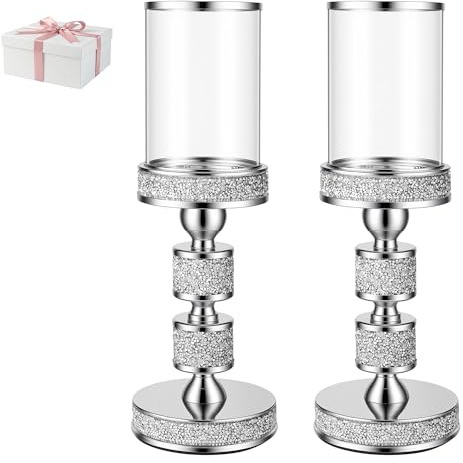 34.5 cm Tall Pillar Candle Holder with Glass Wind Proof, Hurricane Holders | Gold Crystal Candle Stand for Table Centerpieces, Home Decor, Wedding, Dining Table