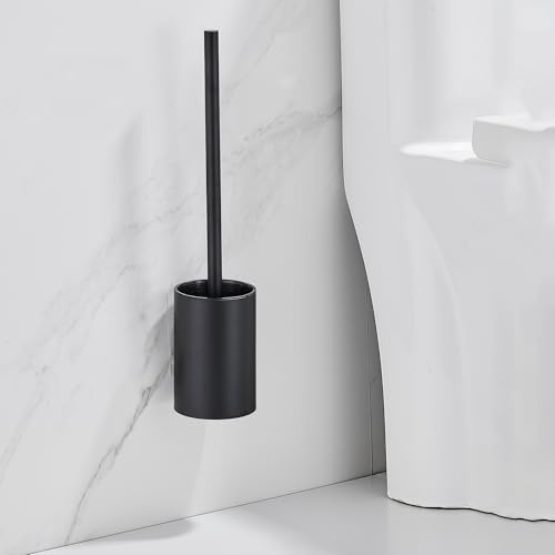 ASKLUND Klobürste Wandmontage Toilettenbürste WC Bürste WC Garnitur Edelstahl mit Halter ohne Bohren und Ersatzkopf Stehend/Hängend (Schwarz)