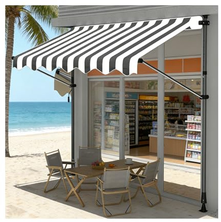 YFAURNDE Tenda Da Sole Retrattile，Tenda Parasole Da Esterno A Manovella，Manovella, Regolabile In Altezza, Adatta A Terrazze, Balconi, Giardini, Negozi E Appartamenti.(Gray and white,200CM/78.7in)