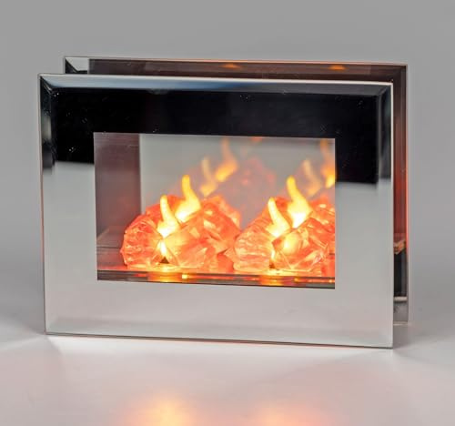 formano LED Deko Licht Spiegelfeuer 16 cm Stimmungslicht Glas mit Timer 6h/18h batteriebetrieben (2× AA) flackernder Feuereffekt für Wohnzimmer, Fensterbank & Tischdeko