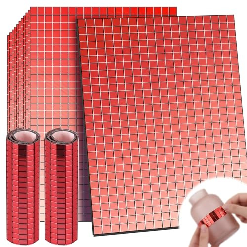 BLPRKOT 1800 Pezzi Tessere Mosaico Specchio Rosso Autoadesive, 5x5mm Mini Piastrelle in Plexiglass per Disco Ball, Decorazioni Fai da Te, Artigianato e KTV