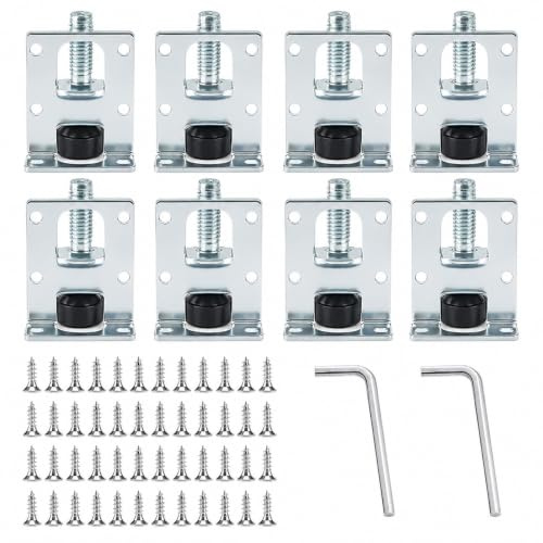 Zuckset 8 Adjustable Furniture Feet, 60 mm, with 48 Screws and 2 Allen Keys | Galvanised L-shaped supports; adjustable height from 20–50 mm; for cabinets, tables, shelves and workbenches