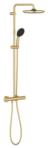 GROHE Vitalio Start 250 Shower System Set, Brushed Gold, 26677GN1 | 250mm Head Shower, 110mm Hand Shower with 2 Spray Patterns, TurboStat Constant Temperature, SafeStop, ShockProof Design