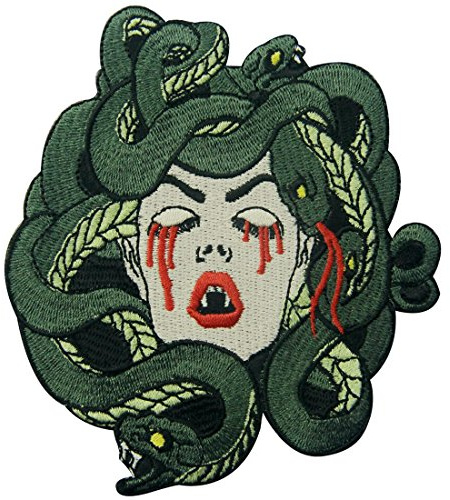 Aufnäher, bestickt, Design: Die blutende Medusa, zum Aufbügeln oder Aufnähen