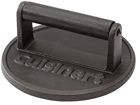 Cuisinart 6.5 Cast Iron Smashed Burger Press, Round Flat Edge Grill Press for Crispy Smash Burgers, Burger Tool for Grill and Griddle Accessories, for BBQs and Tailgates