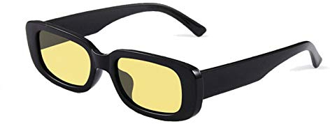 Long Keeper Gafas de sol rectangulares Protección UV400 Gafas de conducción retro para mujer (Negro Amarillo)