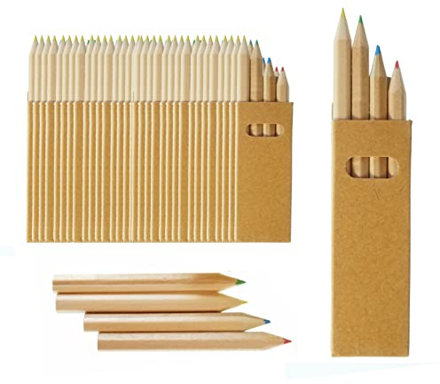 PARTITUKI 50 Packungen Buntstifte für Kinder Jeweils mit 4 Mini-Farbstiftstiften. Für Partytaschen, Schulen, Klassenzimmer und Aktivitätspakete