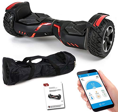 SUV Hoverboard 8,5 Zoll - Elektro Skateboard mit 800 Watt - Hochwertiges Self Balance Scooter - Elektro Scooter mit App und Dual-Motor - Offroad Hoverboard - (schwarz/rot)