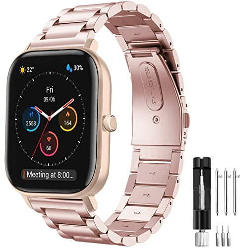 Kompatibel mit Amazfit GTS Armband, 20mm Metall Ersatzband für Amazfit GTS 2/GTS 2e/GTS 3/GTS 4/GTS 4 Mini/Amazfit Bip/Bip U/Bip U Pro/Bip 3/Bip 3 Pro/Bip S/Amazfit Active/Amazfit GTR Mini/GTR 42mm