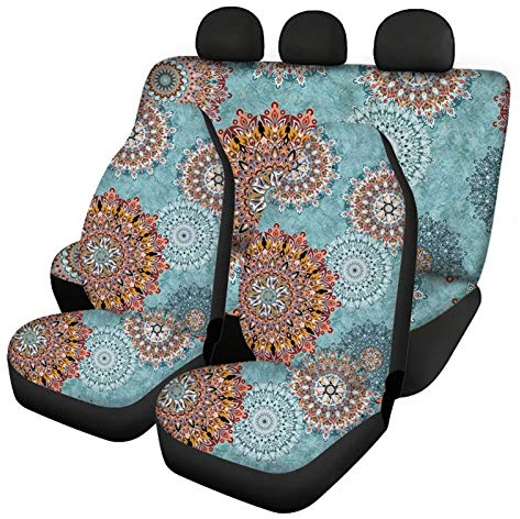 Belidome Autositzbezüge, Boho-Mandala-Blume, universal, dehnbar, Autozubehör, Dekorschutz vor Schmutz