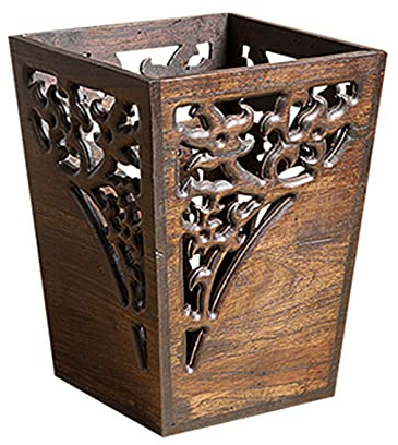 HOTRA Rustic Decorated Wood-Burning Trash Cans,Stylish Wooden Trash Cans Near The Desk in The Farmhouse,Square Trash Cans for Offices,Bedrooms and Bathrooms (Color : B)