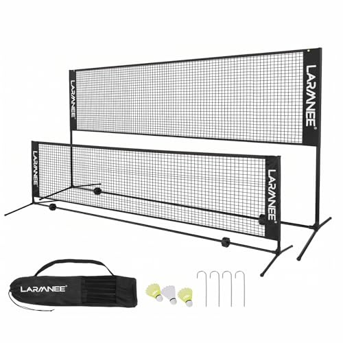 LARMNEE Filet de Badminton, 400 cm Filet de Tennis, Réglable sur 3 Hauteurs, Filet de Sport Portable, Filet de Badminton Pliable, Entraînement Extérieur, Cadre Robuste en Fer EHS04BN02