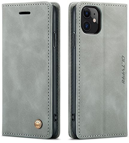 QLTYPRI Hülle für iPhone 11 Pro 5,8 Zoll, Leder Klapphülle, Grau | Vintage PU Leder Hülle, Handyhülle mit 2 Kartenfächer, Standfunktion, Weicher TPU-Rahmen, Stoßfeste Flip Wallet Case