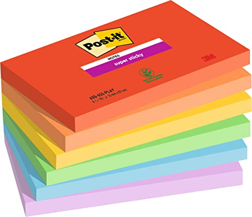 Post-it Super Sticky Notes Playful Collection, Packung mit 6 Blöcken, 90 Blatt pro Block, 76 mm x 127 mm - Extra-stark klebende Notizzettel für To-Do-Listen und Erinnerungen