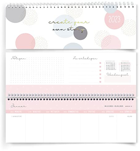 Luxus Tischkalender Wochenkalender 2023 quer mit Datum I Tischquerkalender mit Wochenplaner I Kalender mit großen Spalten und Platz für Notizen, für Büro oder Zuhause