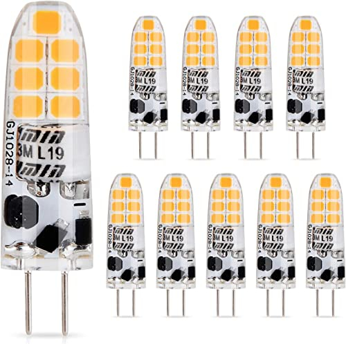 Aegislogic Bombilla led G4 12V no regulable, blanco cálido 3000K equivalente a Halógeno de 10-20W lámpara G4, Sin parpadeo,10 unidad