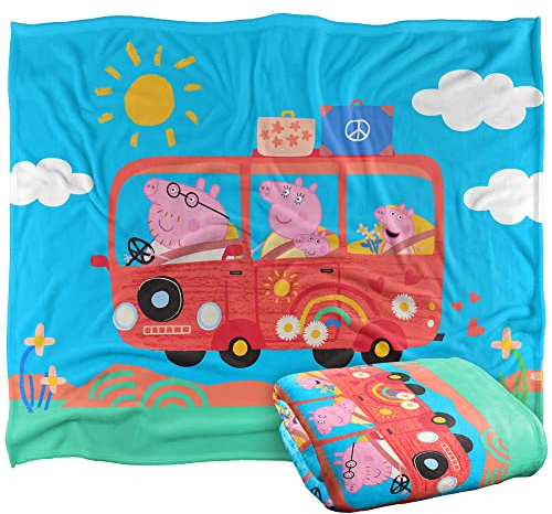 Peppa Pig barn silkeslen touch filt, 152 x 127 cm bilresa med familjen