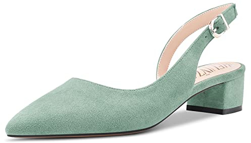 HEUIVZAR Femmes Talon Heel Dress Chaussures Pointu Bout Chunky Bloc Bas Kitten Talon Heel Escarpins Suède Lanières Cheville Slingback Sandales Casual 3.5 CM