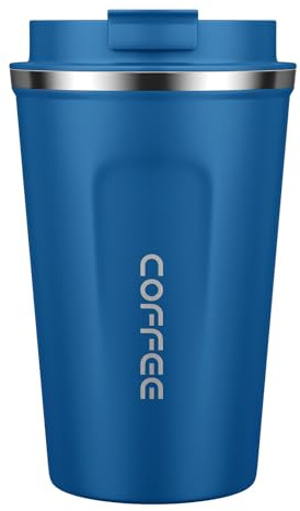 MOMSIV Coffee Cup, 380ml Vacuum Reusable Leakproof Double Wall Coffee Cup, Insulation Stainless Steel Eco-Friendly Travel Office Mug for Hot Coffee Tea and Cold Drinks (Diamond Blue)