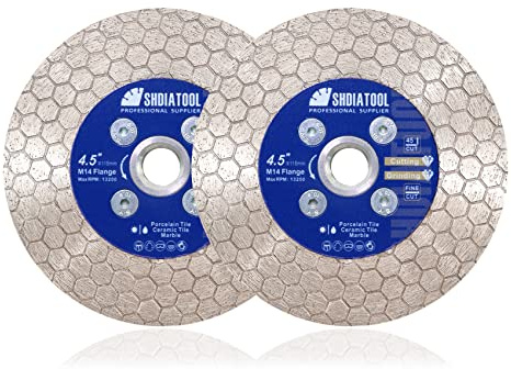 SHDIATOOL Lame de scie diamantée pour carrelage Disque de coupe 115mm Découpage et ponçage de carreaux de porcelaine Granit Marbre Céramique Maçonnerie,2 pièces, Bride M14, Bride M14, 2pièces