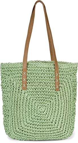 styleBREAKER Damaxelväska med långa handtag, strandväska, korgväska, flätad väska, shopper 02012388, Lindgrön, Einheitsgröße