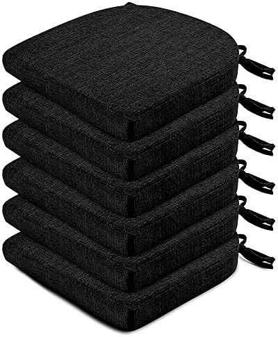 Wellsin Chair Cushions for Dining Chairs 6 Pack - Kitchen Chair Cushions with Ties and Non-Slip Backing - Dining Chair Pads 16X16X2, Black