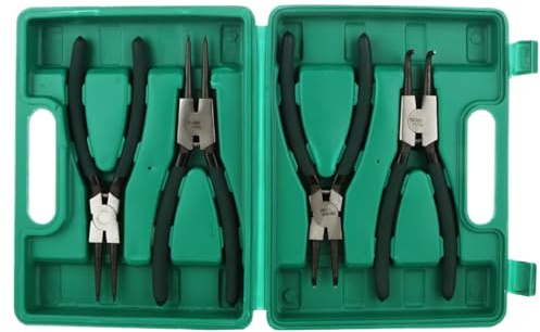 4 Pack 9 inch Snap Ring Pliers Set Heavy Duty Internal/External Circlip Pliers Kit with Straight Bent Jaw Precision Spring Loaded Pliers for Ring Remover Retaining (Green)