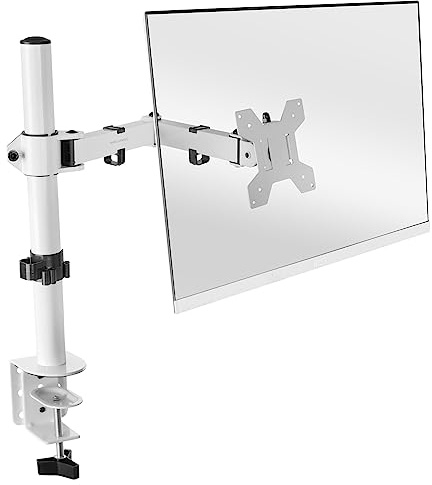 Mars Gaming MARM1 Blanc, Support de Moniteur à Bras pour Ecrans jusqu'à 32, Articulé et Réglable en Hauteur, Cadre Robuste, Compatible VESA75 et VESA100