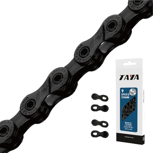 TAYA NOVE-91 - Cadena de bicicleta de 9 velocidades, 116 eslabones, Ti-Black, duradera y suave cambio, para grava y MTB