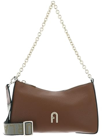 Furla Leder Umhängetasche Schultertasche Primula Mini Crossbody Double Strap Cognac + Metal Taupe braun